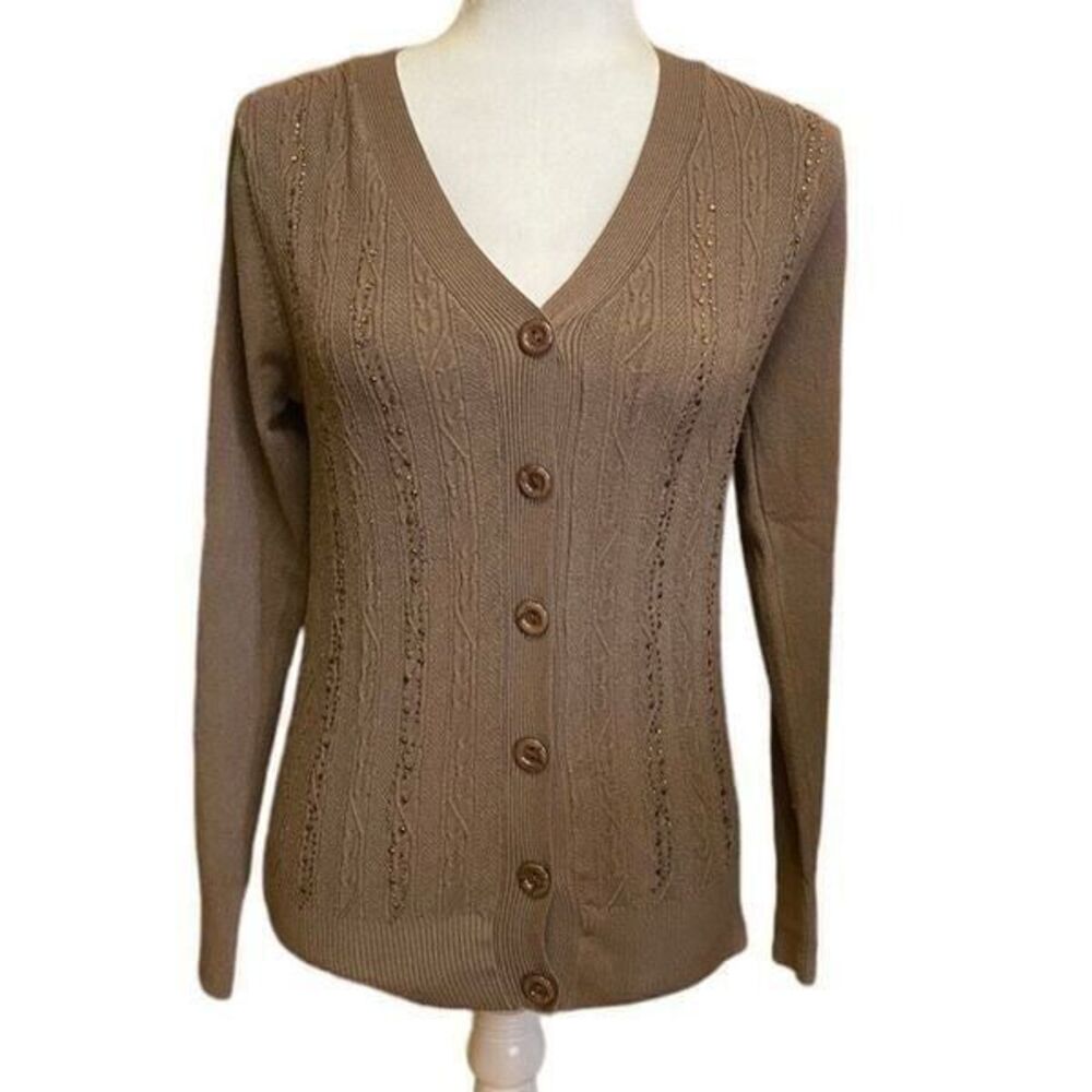 T-C Fashion Women's SZ L ( Junior) Green Long Sleeve Button Up Blouse Sweater.